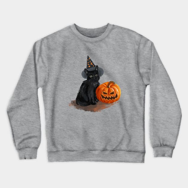 Halloween - Cat - New Year - Pumpkin Crewneck Sweatshirt by  El-Aal